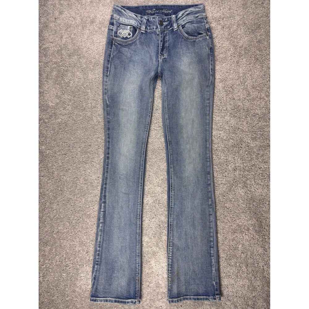 Wired Heart Womens Blue‎ Embroidered Bootcut Jeans S 27 Med Wash Mid Rise (READ)